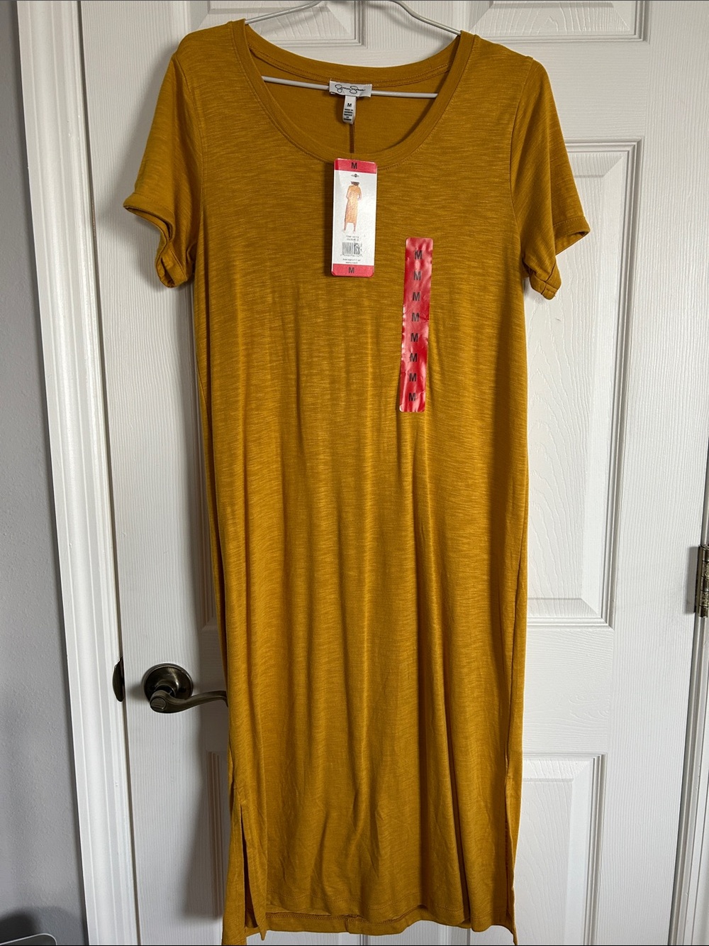 Jessica Simpson Mustard Short-Sleeve Scoop-Neck Midi Dress